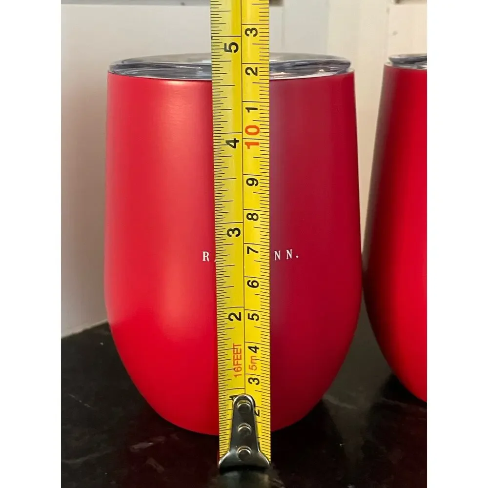Rae Dunn set of 2 Stainless cherry Red Wine glasses 12oz love you.